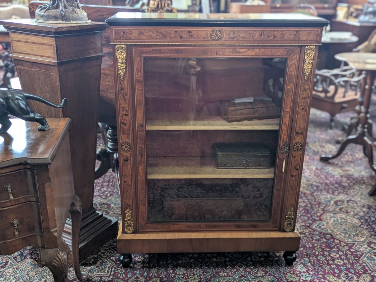 Late Victorian Gilt Metal Mounted Inlaid Walnut Pier Cabinet